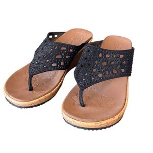 Skechers Beverlee Summer Visit Black Crystal Wedge Sandal Size‎ 6*